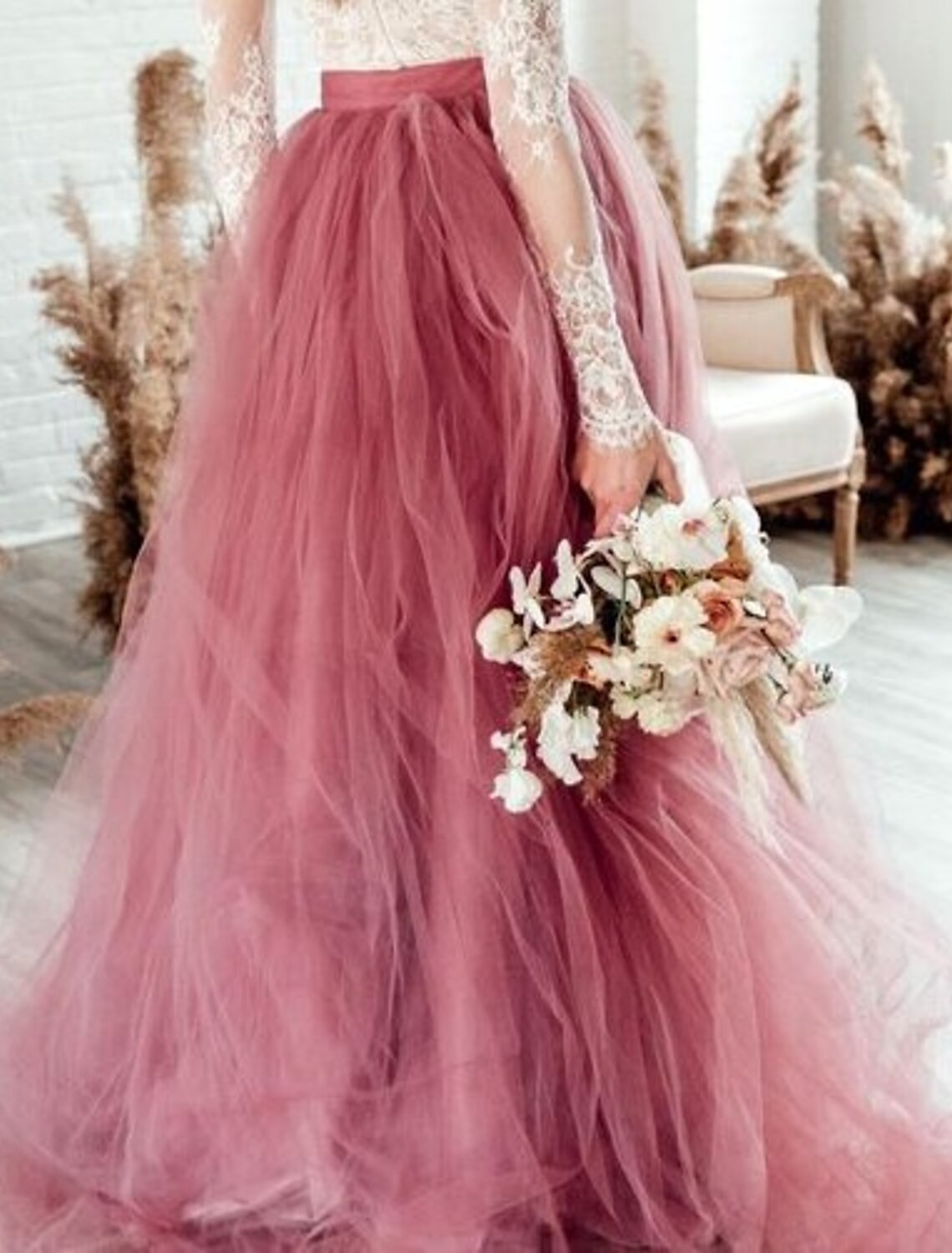 Luolandi Wedding Dresses in Color Wedding Dresses A-Line Separates Separates Sweep / Brush Train Tulle Bridal Skirts Bridal Gowns